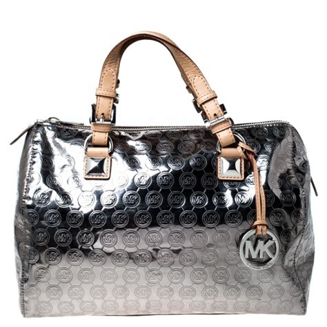 michael kors black silver bag|michael kors silver satchel handbag.